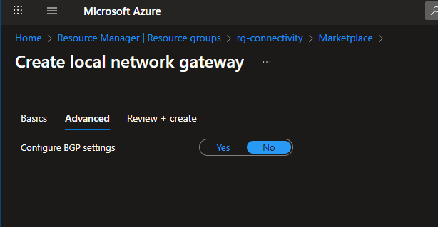 Azure VNet Gateway connection settings - BGP disabled for Basic SKU