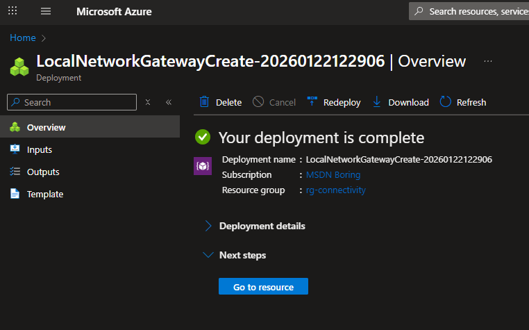 Azure VNet Gateway deployment complete