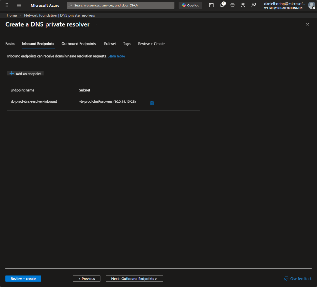 Azure DNS Private Resolver - Review and Create tab