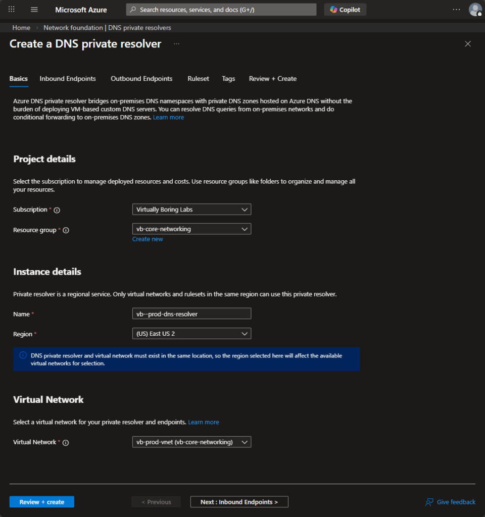 Azure DNS Private Resolver - Inbound Endpoints configuration