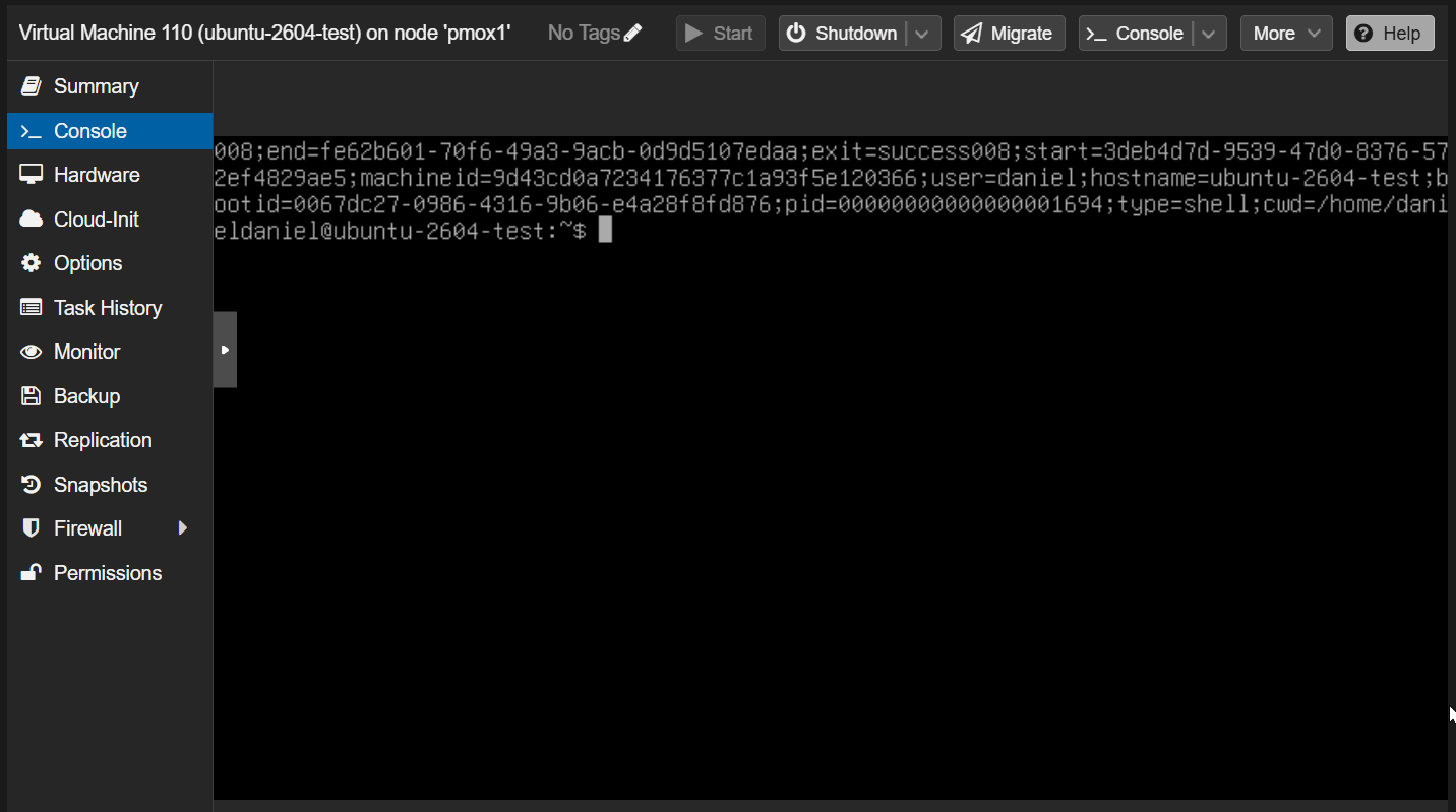 Step 8.2 - Successful login to Ubuntu 26.04 VM