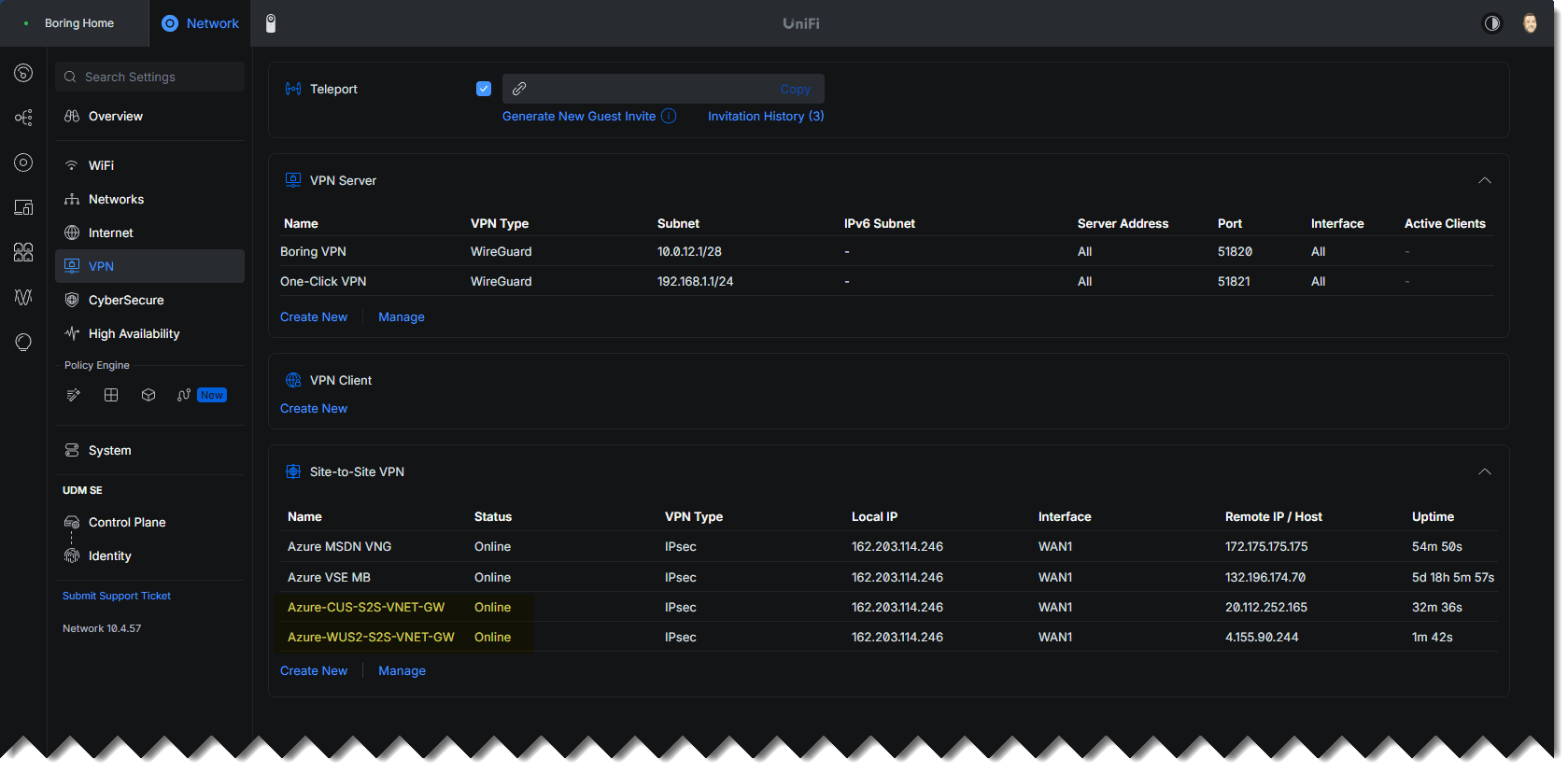 Azure VPN connection showing Connected status after the UDM tunnel comes up
