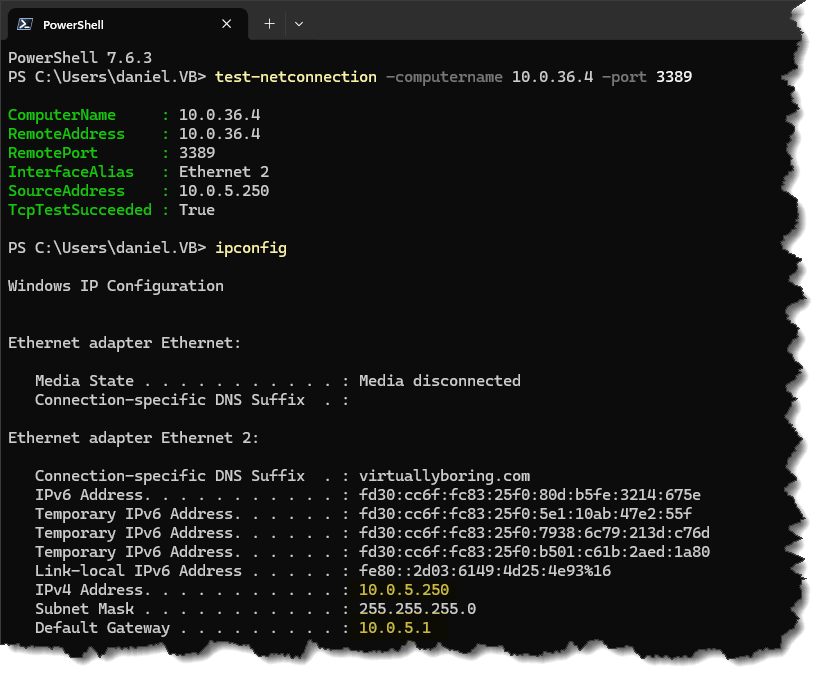 Testing connectivity across the dual-region Azure VPN tunnels