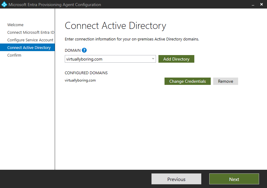 Cloud Sync agent domain validation and Confirm screen