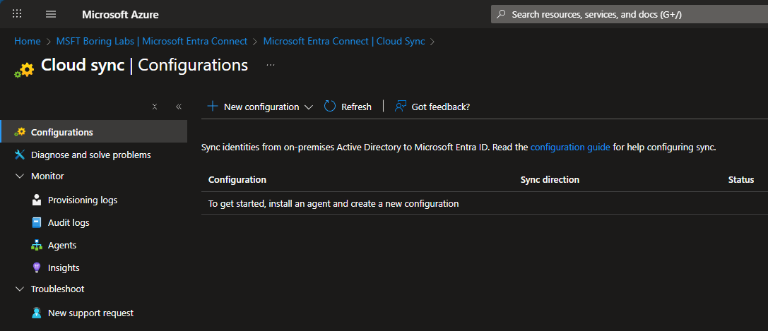New configuration: AD to Microsoft Entra ID sync option