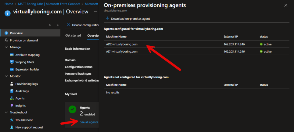Configuration overview showing two enabled agents